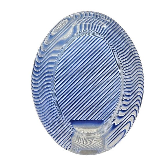 Mikasa Glass Oval Picture Frame Blue Wavy Stripes - Made in Japan - Vintage - Picture 1 of 11